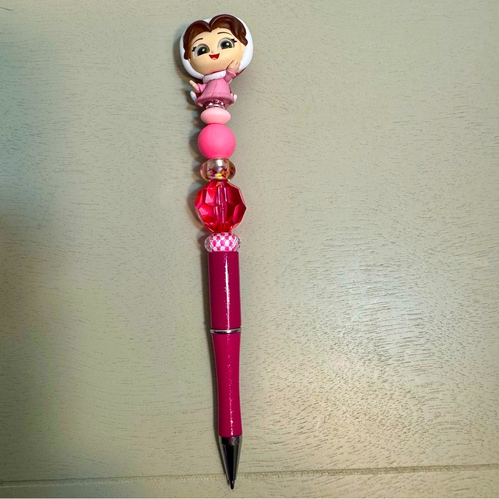 Handmade Disney themed beaded pen featuring a Belle from Beauty and the Beast